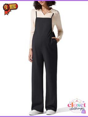 Maternity Jumpsuit Wide Leg Pregnancy Romper Adjustable Strap